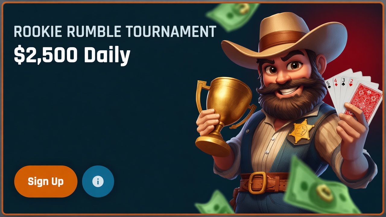 RingoSpin Aktionsbanner Rookie Rumble Tournament mit 2.500 Dollar täglich und einem Cowboy-Sheriff