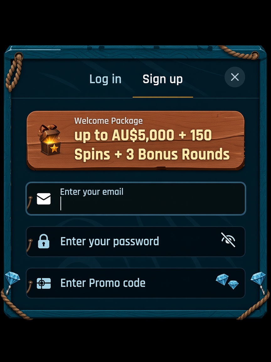 RingoSpin Registrierung mit Welcome Package bis AU$5.000, E-Mail, Passwort und Promo-Code